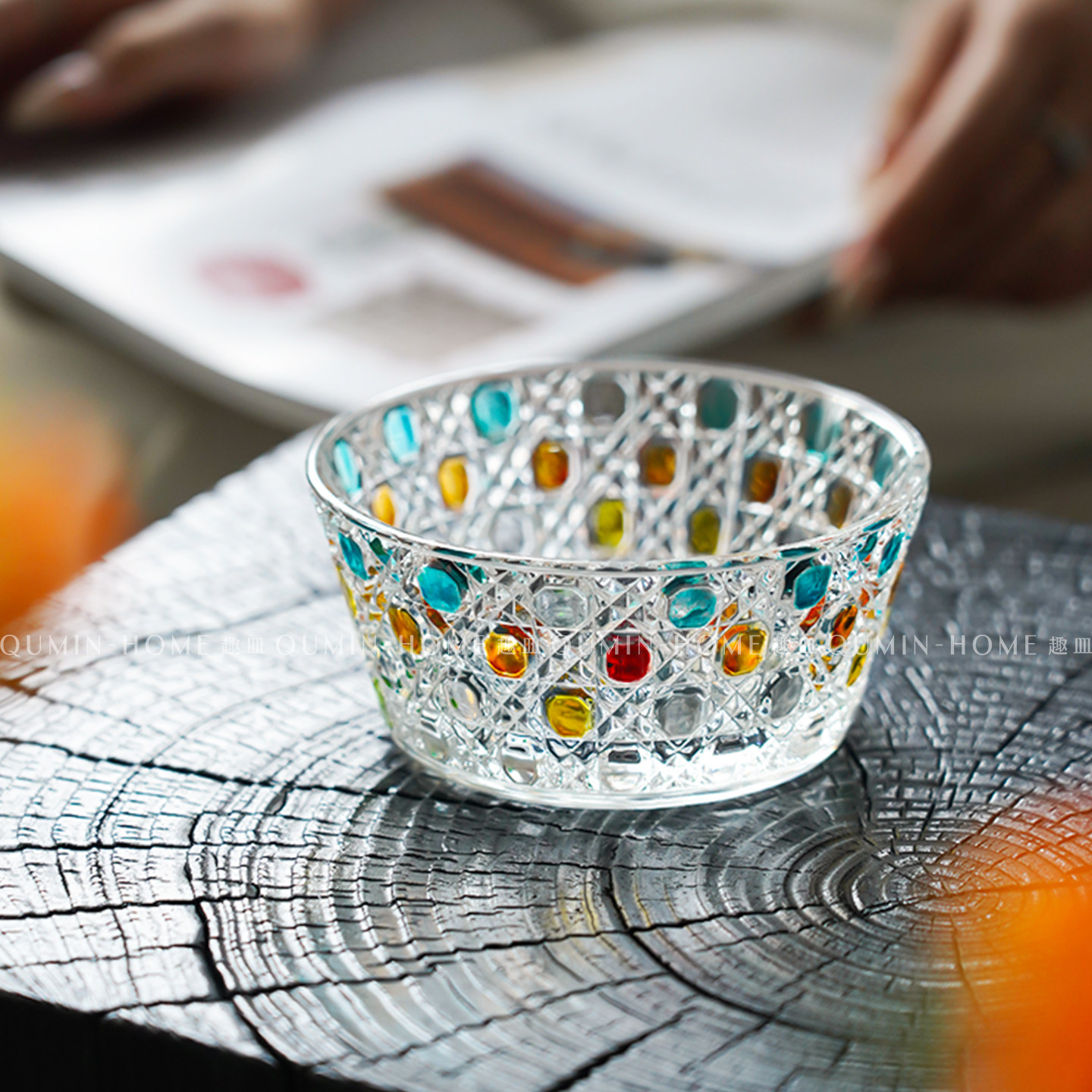 趣皿家用客厅茶几透明玻璃碗高颜值沙拉碗ins甜品碗水果碗早餐碗