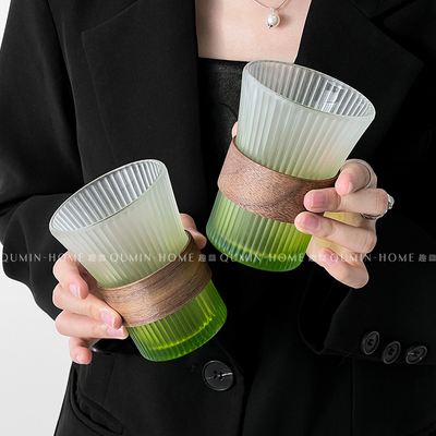 渐变绿玻璃杯轻奢水杯家用咖啡杯