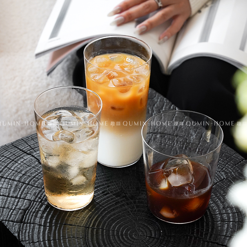 趣皿ins风透明玻璃杯家用喝水杯子高颜值咖啡杯果简约汁杯冷饮杯