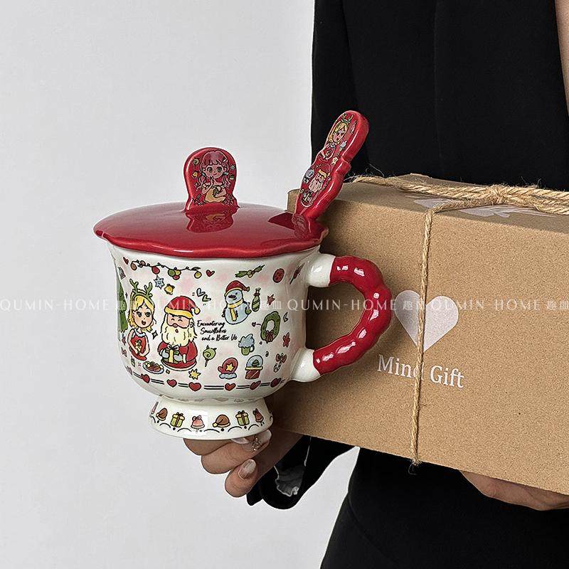 趣皿圣诞公主马克杯可爱带盖勺陶瓷杯送女生礼物伴手礼咖啡杯水杯,餐饮具,马克杯,淘宝优惠券,粉丝福利购,淘宝优惠卷