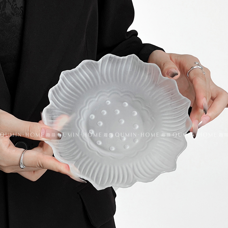 趣皿ins风莲花水果盘子精致糕点点心盘家用零食干果盘客厅小吃盘