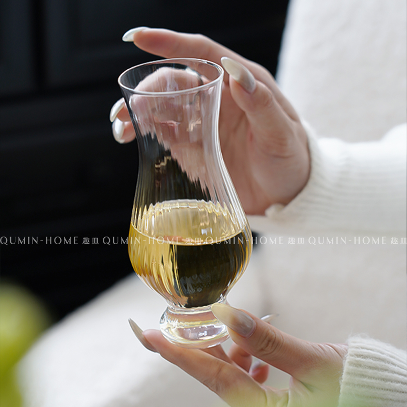 趣皿ins风条纹啤酒杯家用玻璃杯高级感闻香杯轻奢洋酒杯威士忌杯