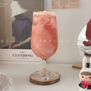 趣皿*夏天的颜色*ins法式风果汁杯饮料杯玻璃冷饮杯高脚杯少女风