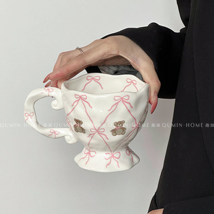 蝴蝶结小熊马克杯咖啡杯陶瓷杯水杯ins风牛奶杯送女生礼物伴手礼