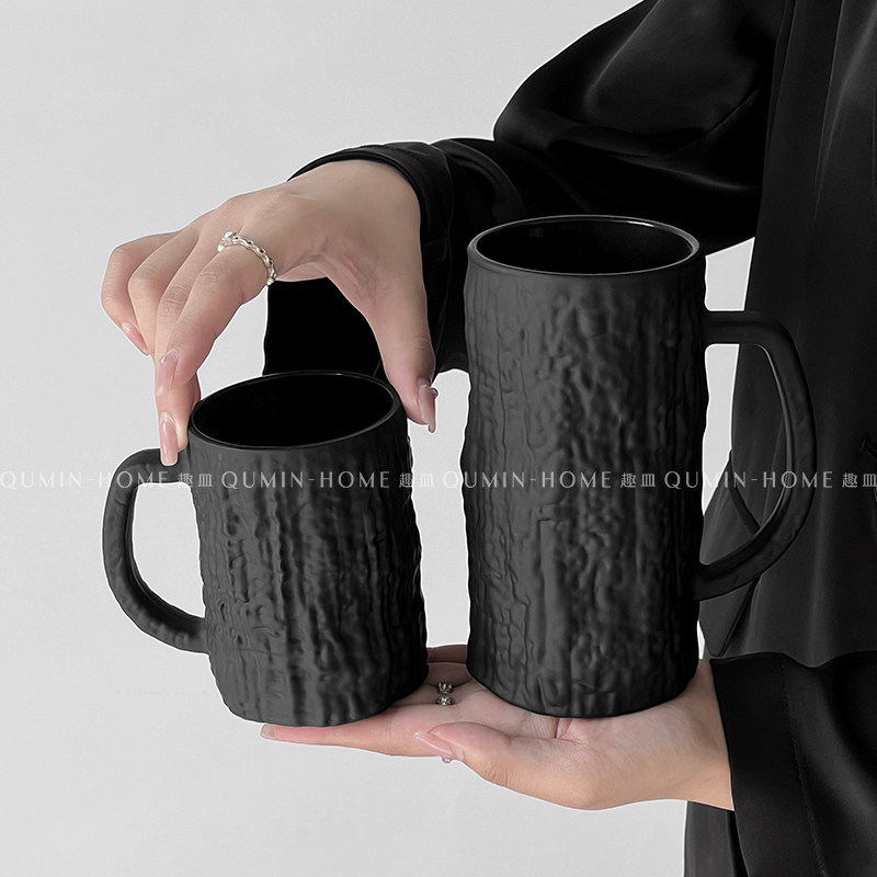 趣皿 曜黑树纹杯带把手玻璃杯咖啡杯子高级感轻奢家用喝水杯收藏,餐饮具,玻璃杯,淘宝优惠券,粉丝福利购,淘宝优惠卷