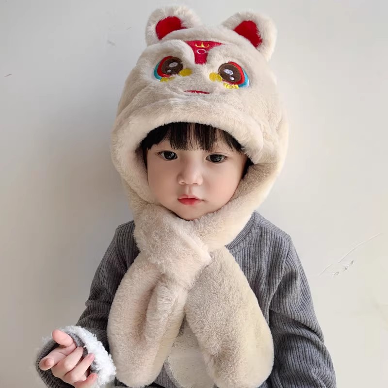 宝宝帽子冬季保暖围巾一体毛绒帽冬天可爱男童女童儿童防风套头帽