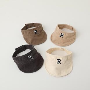 夏季棉麻简约/韩国宝宝空顶遮阳帽2岁男孩防晒帽可调节儿童帽子潮