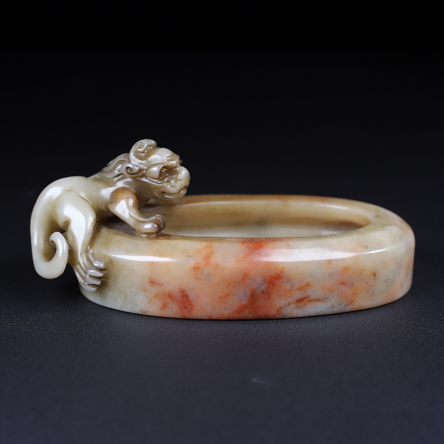 天然寿山石芙蓉冻螭龙笔洗文房四宝摆件古董古玩收藏书房水盂笔舔