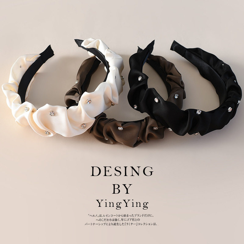 赵露思同款黑色发箍褶皱高颅顶闪钻法式发捆复古洗脸头箍网红发卡