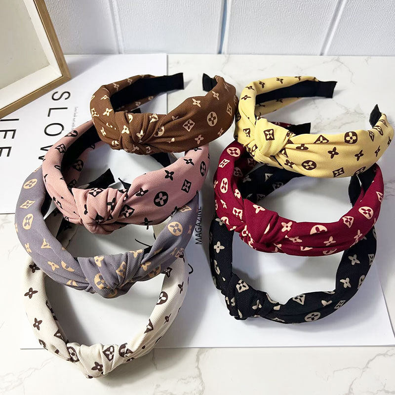 新款欧美印花格子女式发饰老花发箍打结发箍宽边花瓣布艺头箍韩版