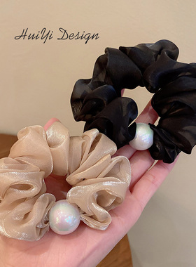 ins发饰大珍珠网纱猪大肠发圈荷叶边发绳 韩版扎头发马尾皮筋头绳