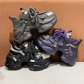 女2025新款 爆款 秋冬女鞋 紫色加绒老爹鞋 厚底增高显脚小休闲运动鞋