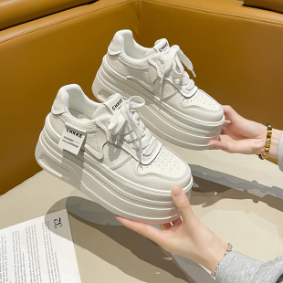 运动休闲鞋 真皮松糕厚底小白鞋 百搭超轻增高鞋 时尚 女秋冬2025新款