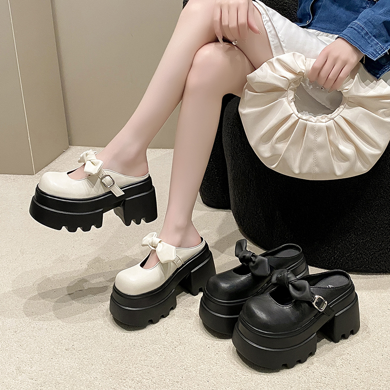 10cm厚底法式包头玛丽珍半拖