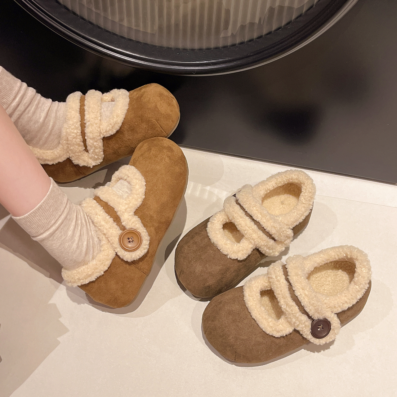 秋冬季内增高玛丽珍毛毛鞋