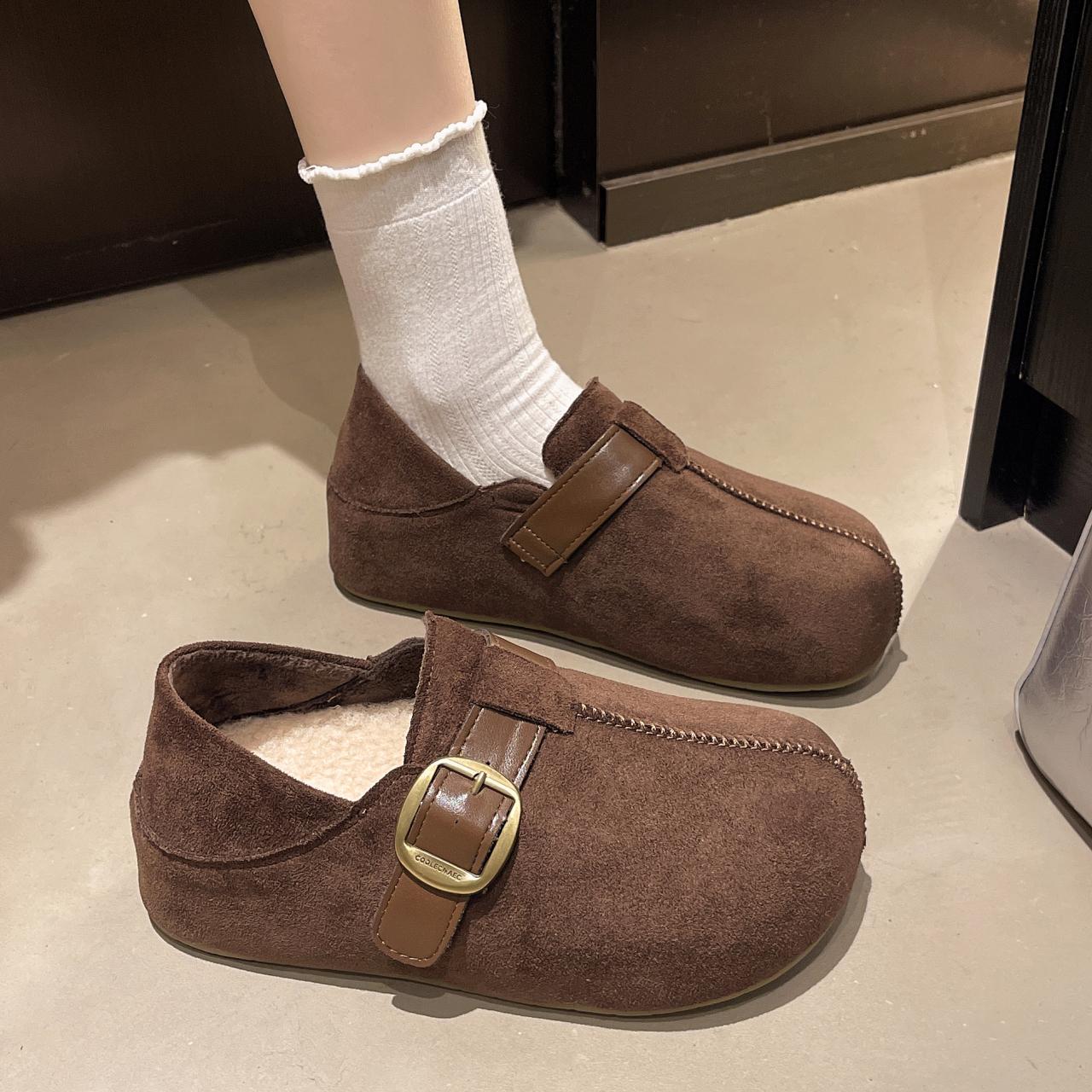 冬新款丑萌一脚蹬懒人棉鞋