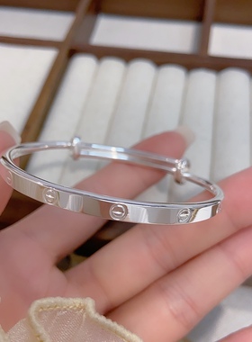 足银999手镯正品经典一字镯纯银推拉手镯实心银镯子生日礼物送礼