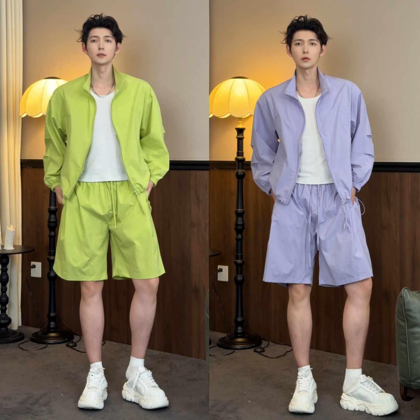 美式轻薄速干潮流休闲套装夏季新款男士时尚运动风夹克短裤两件套