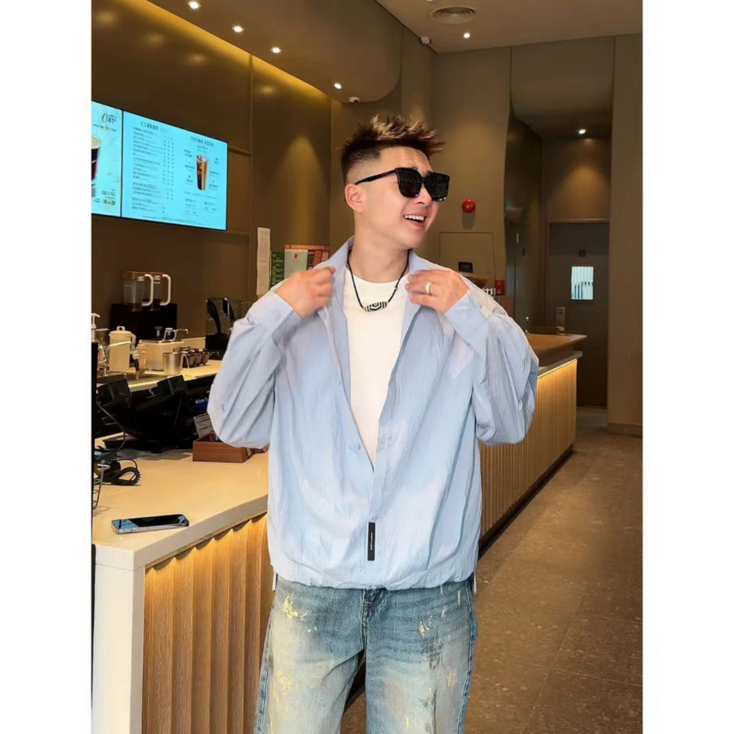 男士假两件立领套头时尚百搭衬衫