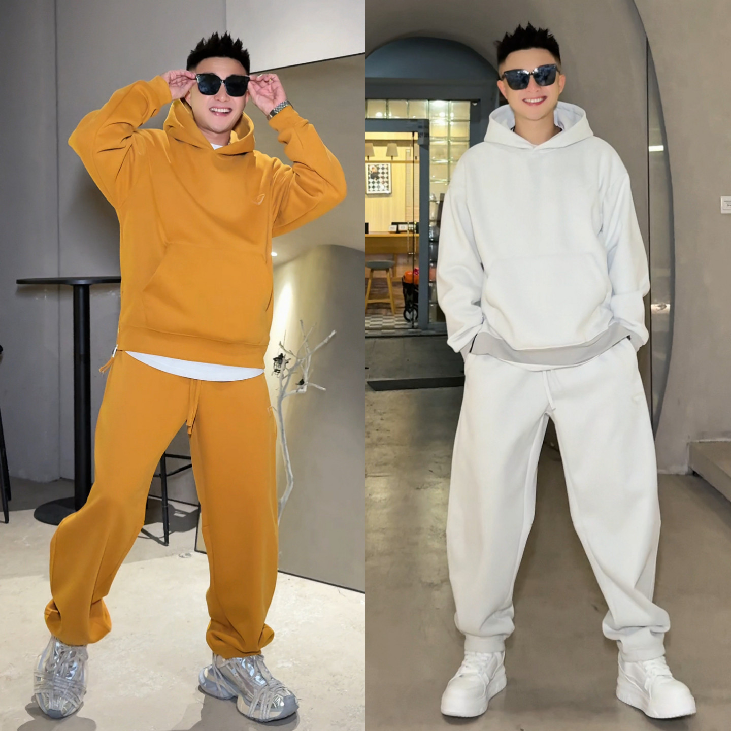 休闲运动连帽套装秋季新款时尚男小三角标连帽卫衣卫裤情侣两件套