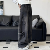 潮牌美式 潮 宽松阔腿休闲长裤 早秋新款 多口袋高街设计感男女牛仔裤