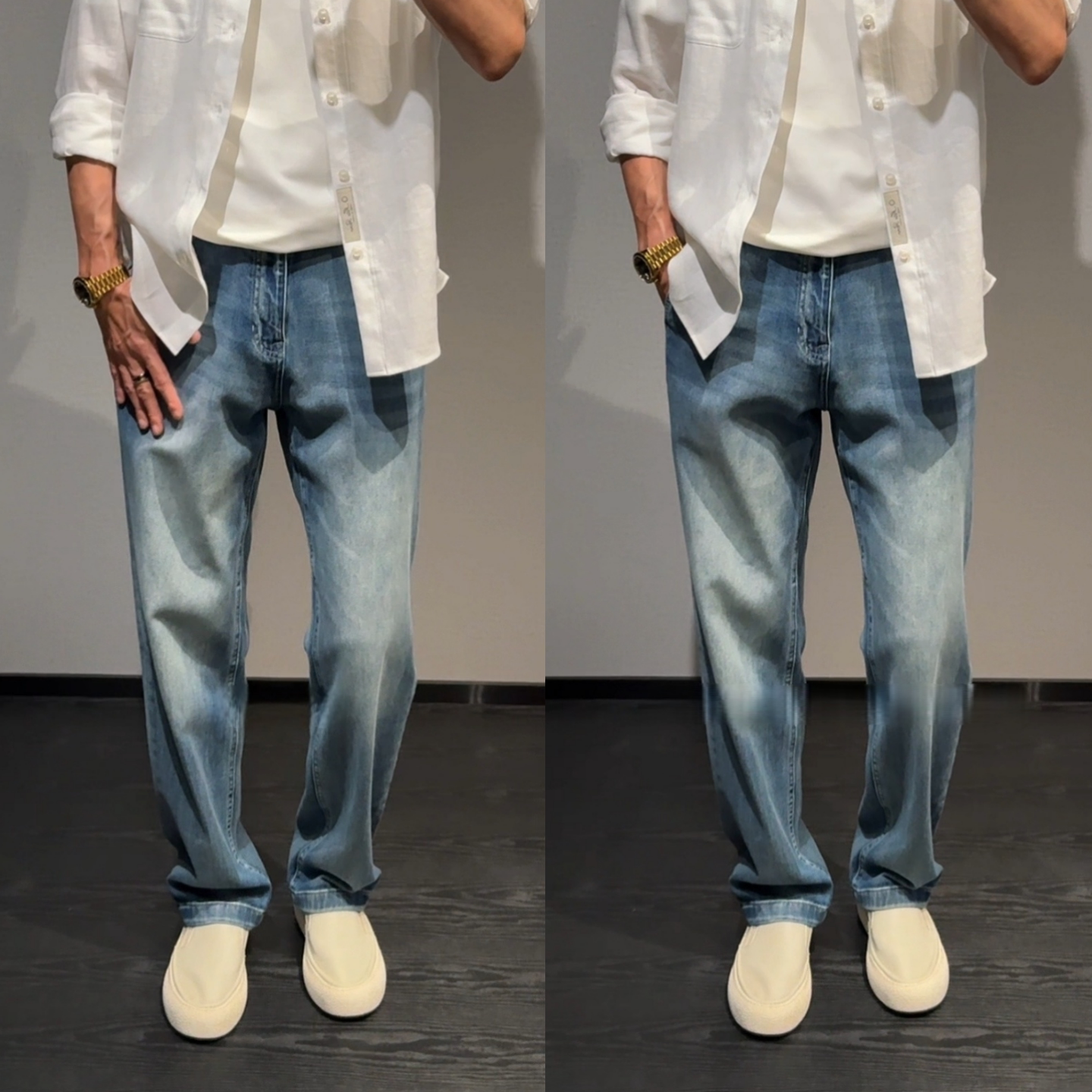 夏季薄款浅蓝直筒男士休闲牛仔裤