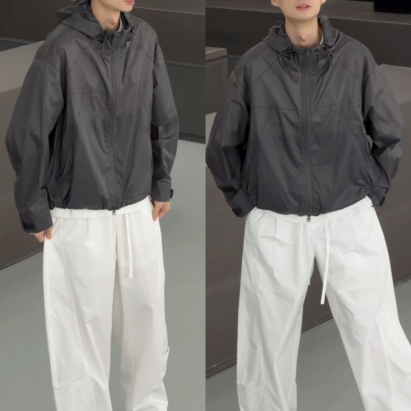 春夏季新款男士时尚日系户外机能风休闲连帽外套潮流百搭轻薄夹克