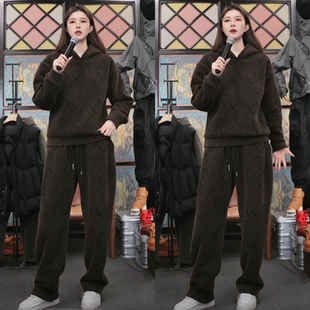 冬季复古格纹轻奢时尚套装连帽高级感卫衣休闲裤两件套老钱风男士