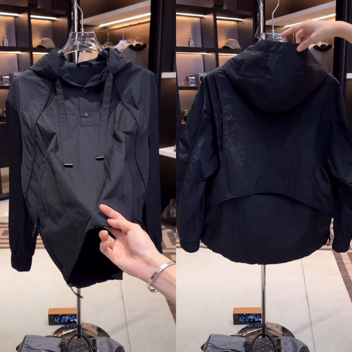 高级感时尚极简风拼接百搭工装上衣秋季潮流黑武士连帽卫衣男款