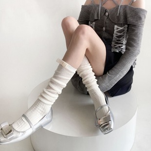 春夏微透镂空堆堆袜小腿袜女后跟飘带蝴蝶结芭蕾风一字结薄款韩版
