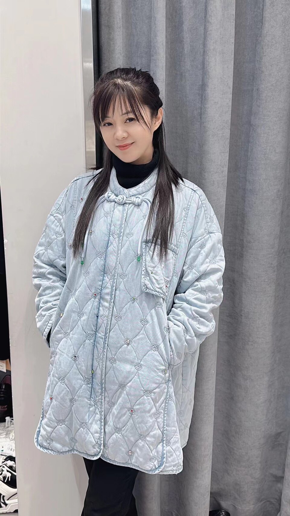CHIC小众设计师原创复古立领重工钉钻刺绣宽松牛仔棉服外套女