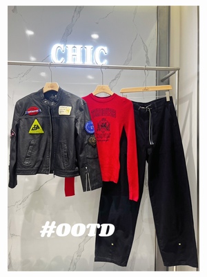 THE GOD PARTICLE 2023秋季新款tgp个性街头贴标拉链机车夹克外套