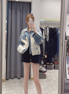 ansnono漫画家2023春秋牛仔立体拼接潮流设计感港味时尚小众外套