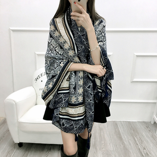 森女系小清新秋冬棉麻围巾女夏季旅游海边防晒超大披肩丝巾沙滩巾