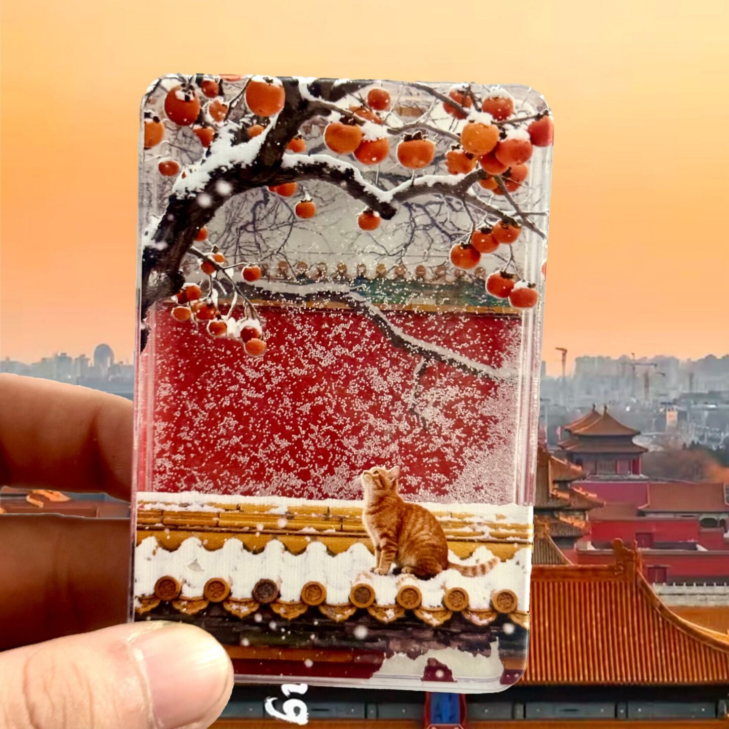 北京文创冰箱贴天坛橘猫雪景流沙图片
