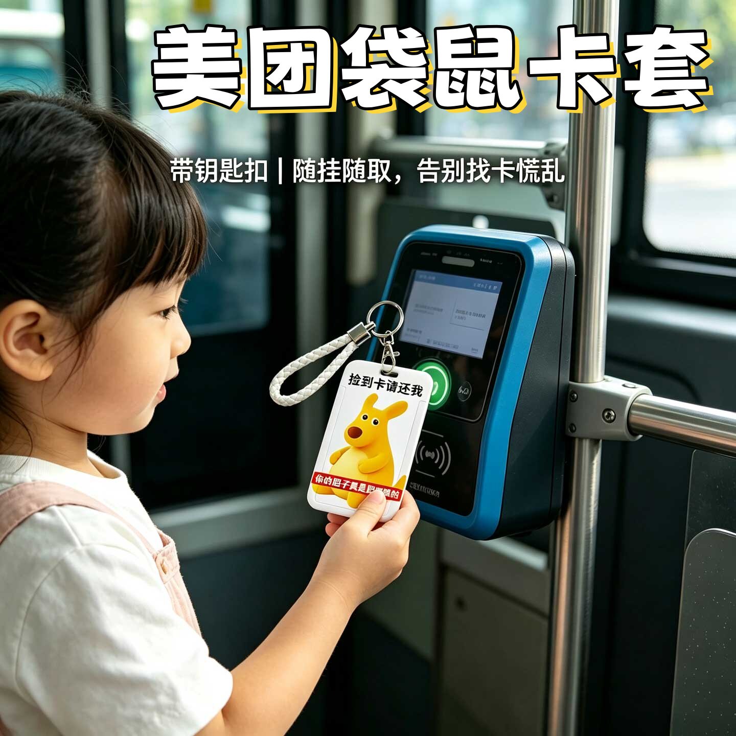 美团袋鼠滑盖防摔证件卡套图片