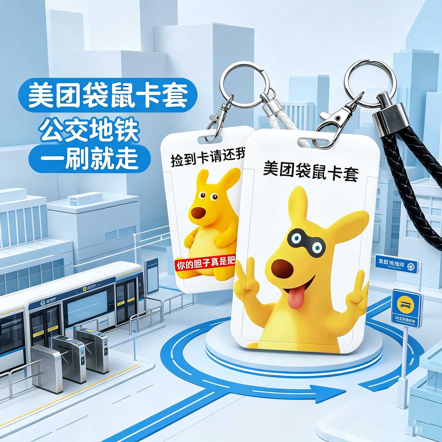 美团袋鼠滑盖防摔证件卡套图片