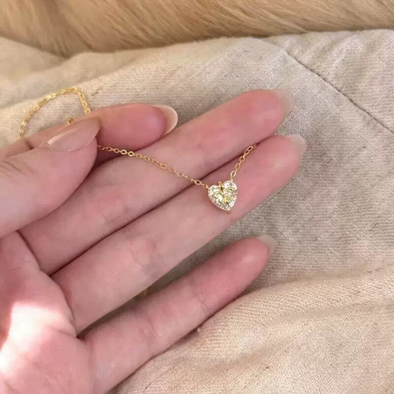 S925纯银鸢尾花爱心单钻锁骨链