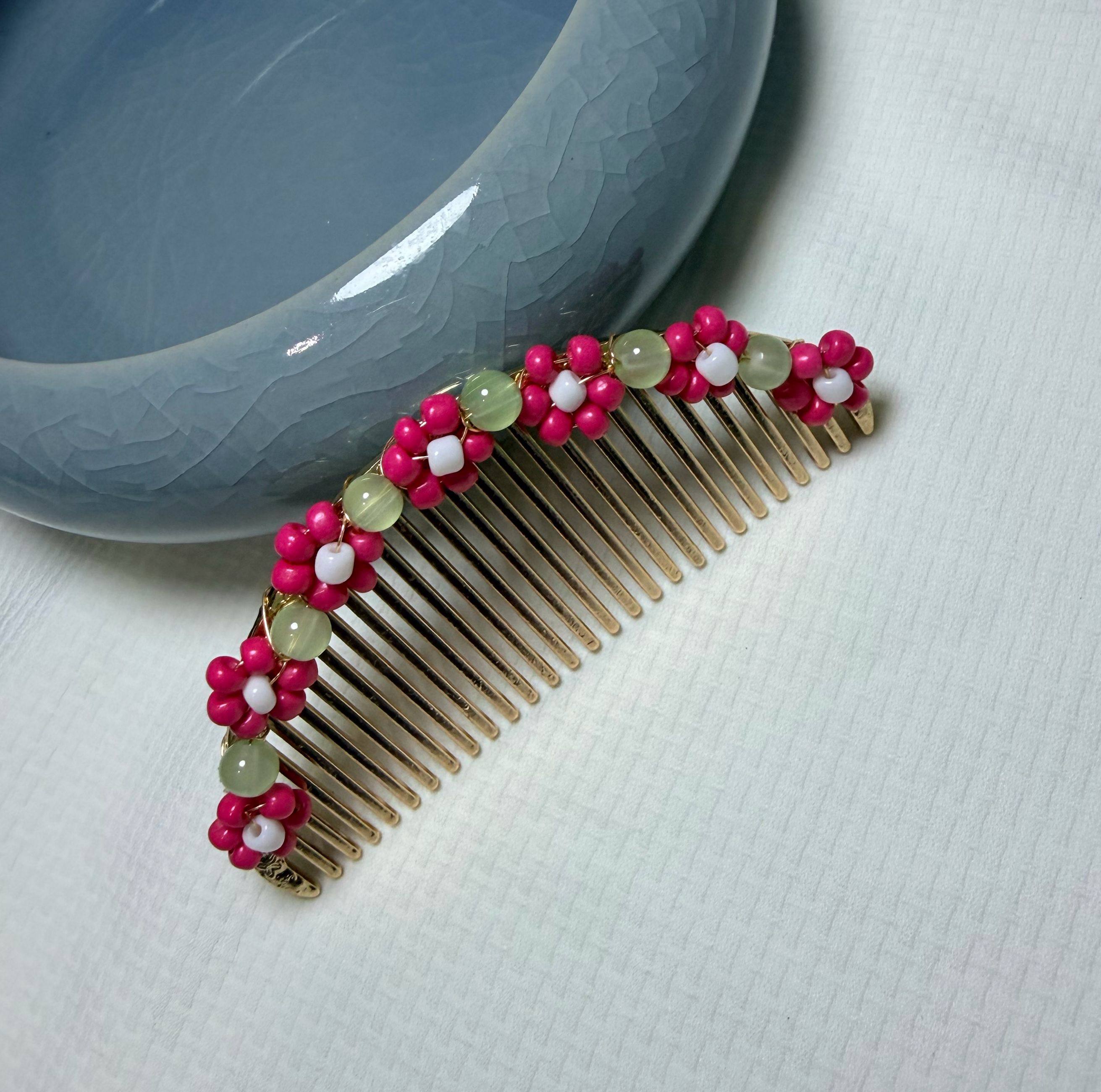 子规 原创粉色花朵发梳古风汉服配饰新娘盘发插梳发夹头饰,饰品/流行首饰/时尚饰品新,发饰,淘宝优惠券,粉丝福利购,淘宝优惠卷