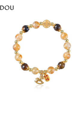 AJIDOU阿吉豆手链女款时尚水晶虎眼石国风串珠饰品
