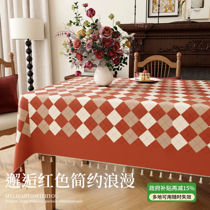 TPU覆膜红色氛围感防水防烫桌布