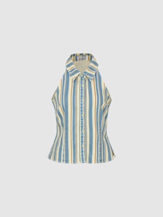 挂脖衬衫 SHampUR2026春季 休闲学院风条纹无袖 女装 UYU250004 新款