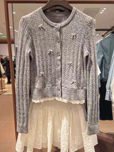 SHampUR2026春季新款女装都市立体蝴蝶结珠花针织开衫UYU960040