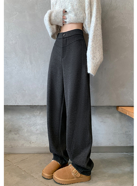 加绒加厚羊毛呢阔腿裤子女秋冬2025新款今年流行爆款弯刀休闲长裤