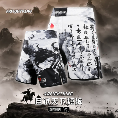 MMA国风水墨武侠运动短裤速干柔术训练格斗泰拳击UFC五分裤定制夏