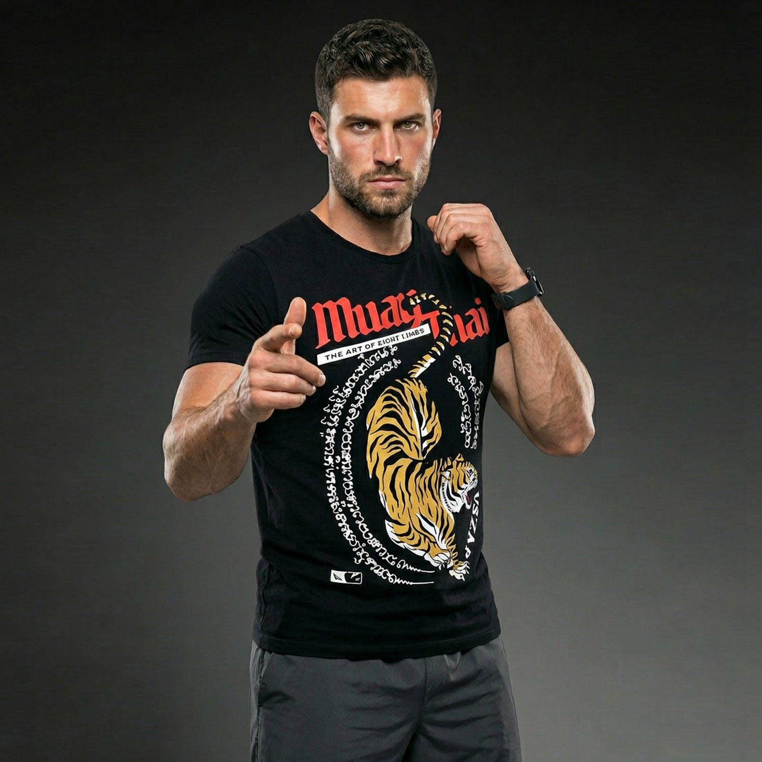 VSZAP泰国风老虎短袖男士健身房训练短袖T恤黑色运动潮流大码上衣