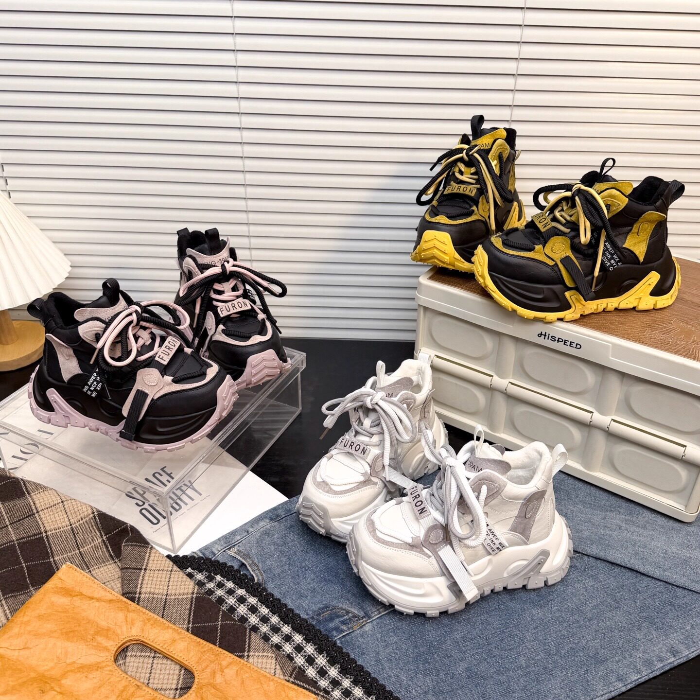 日本OFFCAT磨砂真皮厚底加绒老爹鞋女冬季新款运动休闲高帮跑步鞋