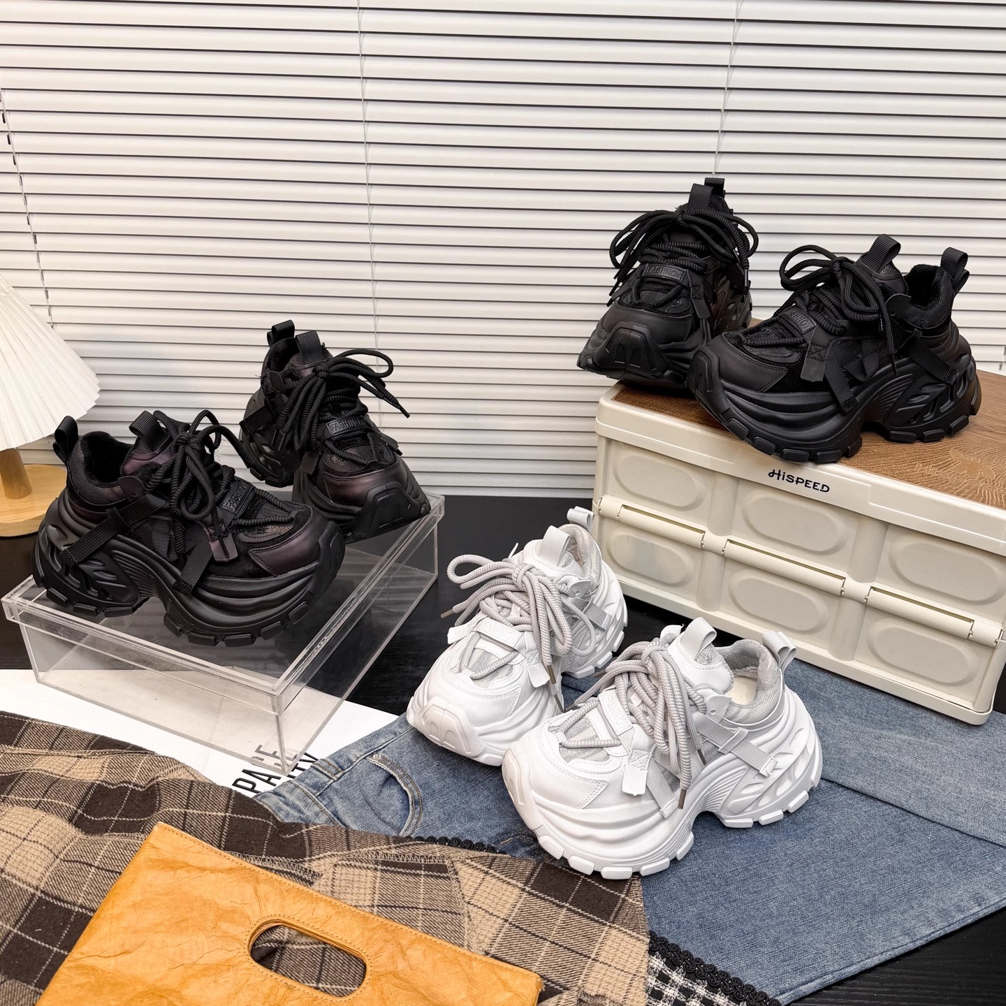 日本OFFCAT8cm厚底增高加绒老爹鞋女2025冬季新款户外休闲运动鞋