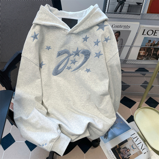 日本OFFCAT美式高级感星星字母刺绣连帽卫衣女秋冬情侣重磅小众设