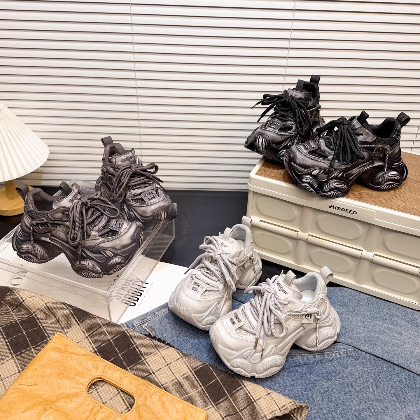 日本OFFCAT真皮做旧系带厚底老爹鞋女2026款百搭增高休闲运动单鞋